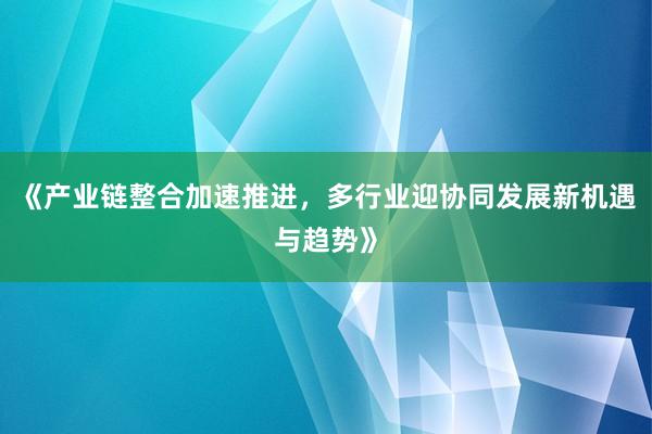 《产业链整合加速推进，多行业迎协同发展新机遇与趋势》