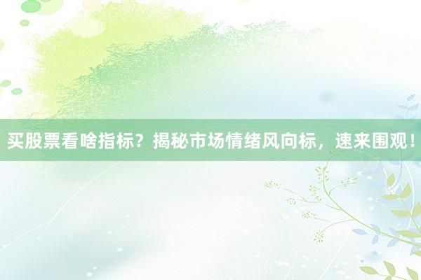 买股票看啥指标？揭秘市场情绪风向标，速来围观！