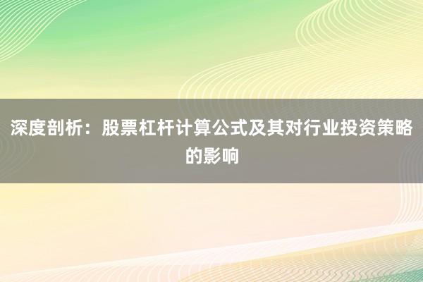 深度剖析：股票杠杆计算公式及其对行业投资策略的影响