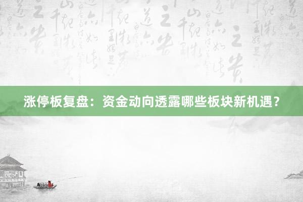 涨停板复盘：资金动向透露哪些板块新机遇？