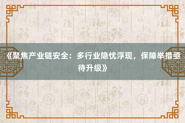 《聚焦产业链安全：多行业隐忧浮现，保障举措亟待升级》