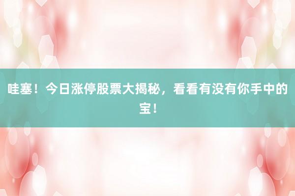 哇塞！今日涨停股票大揭秘，看看有没有你手中的宝！