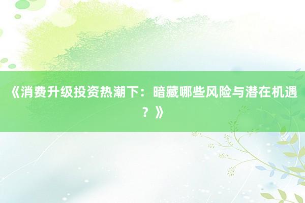 《消费升级投资热潮下：暗藏哪些风险与潜在机遇？》