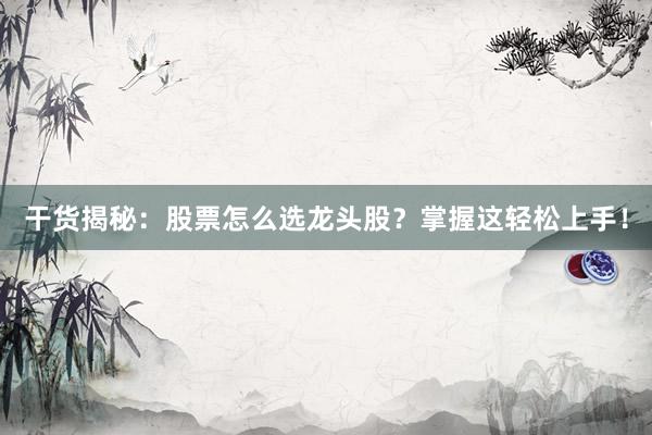 干货揭秘：股票怎么选龙头股？掌握这轻松上手！