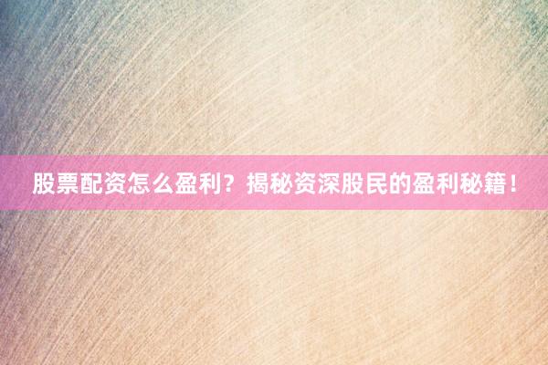 股票配资怎么盈利？揭秘资深股民的盈利秘籍！