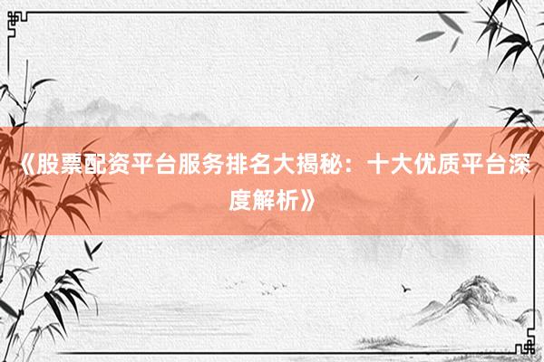 《股票配资平台服务排名大揭秘：十大优质平台深度解析》