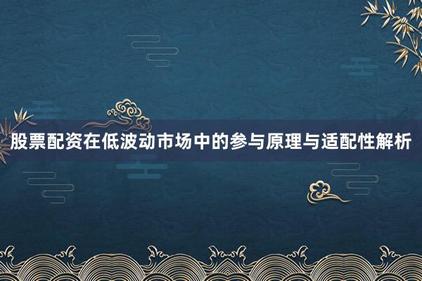 股票配资在低波动市场中的参与原理与适配性解析